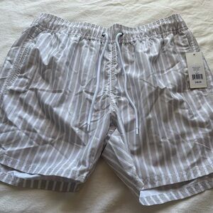 Arbor White Striped Swim Trunks